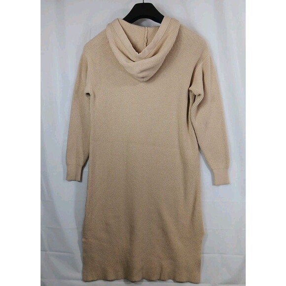 The Drop Sweater Dress Women's Size Medium Tan Hooded Slits Both Sides - Picture 4 of 7